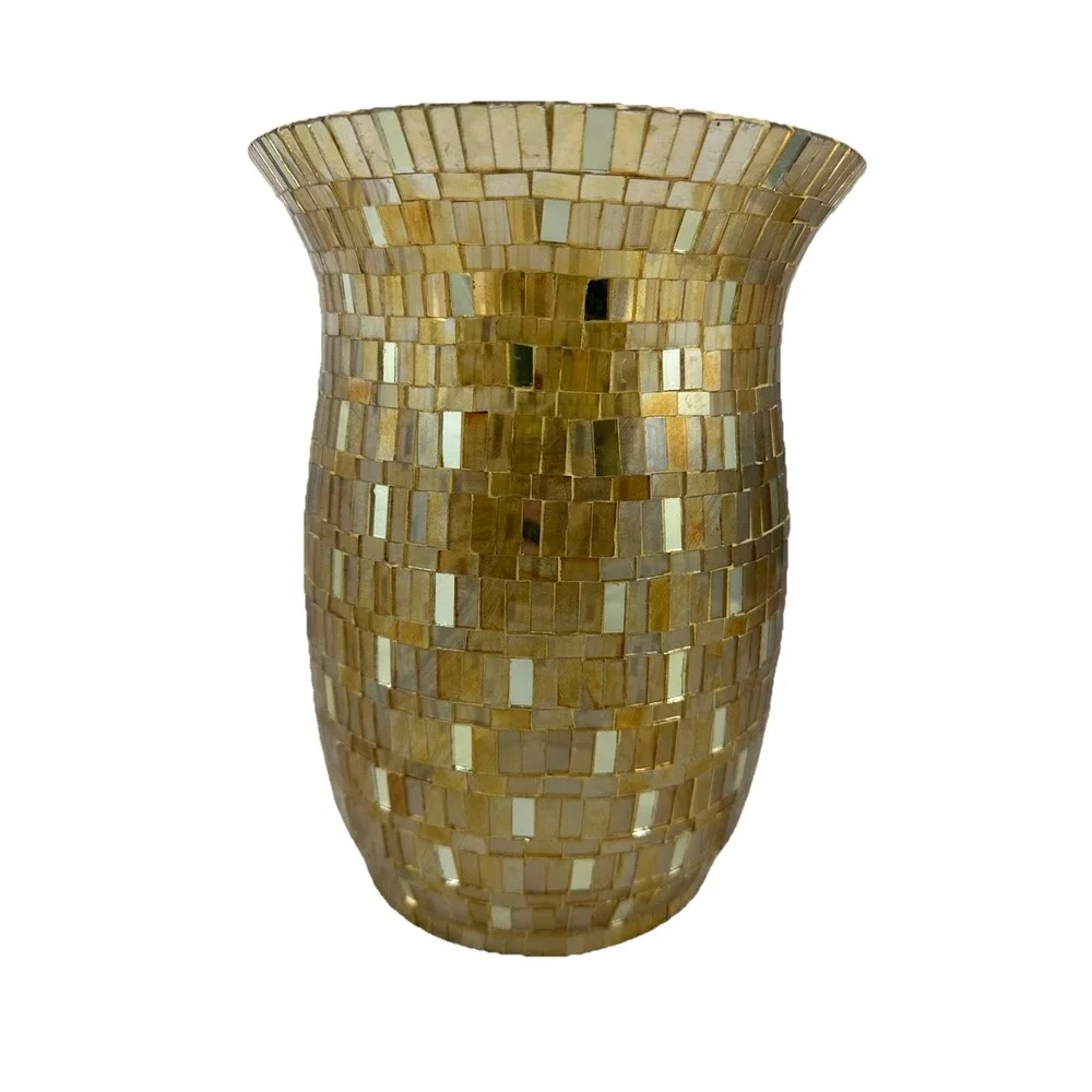 Gold Mosaic Glass Hurricane 10.25
